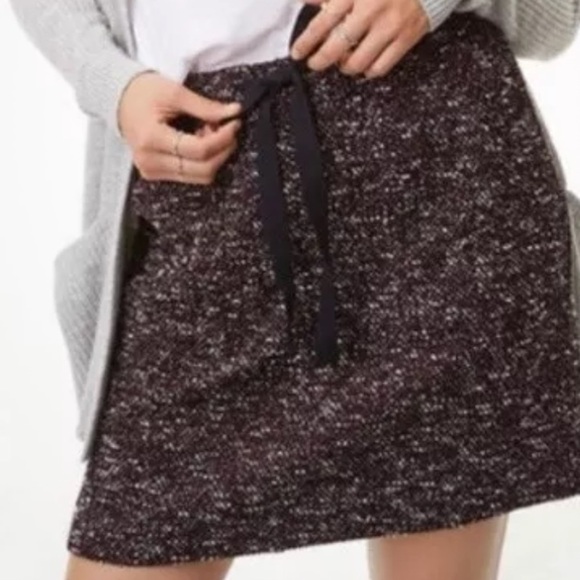 Ann Taylor LOFT Wine Tweed Boucle Pocket Jogger Drawstring Mini Skirt - SMALL - Picture 1 of 8
